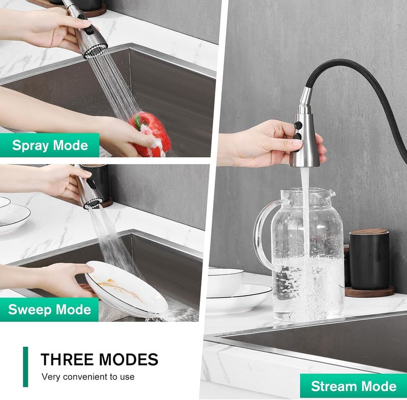 Crea Brushed Nickel Kitchen Faucets with Pull Down Sprayer, Faucets for Kitchen Sink, Small High Arc RV Stainless Steel Single Handle Pull Out Kitchen Sink Faucets, Brushed - Image 3